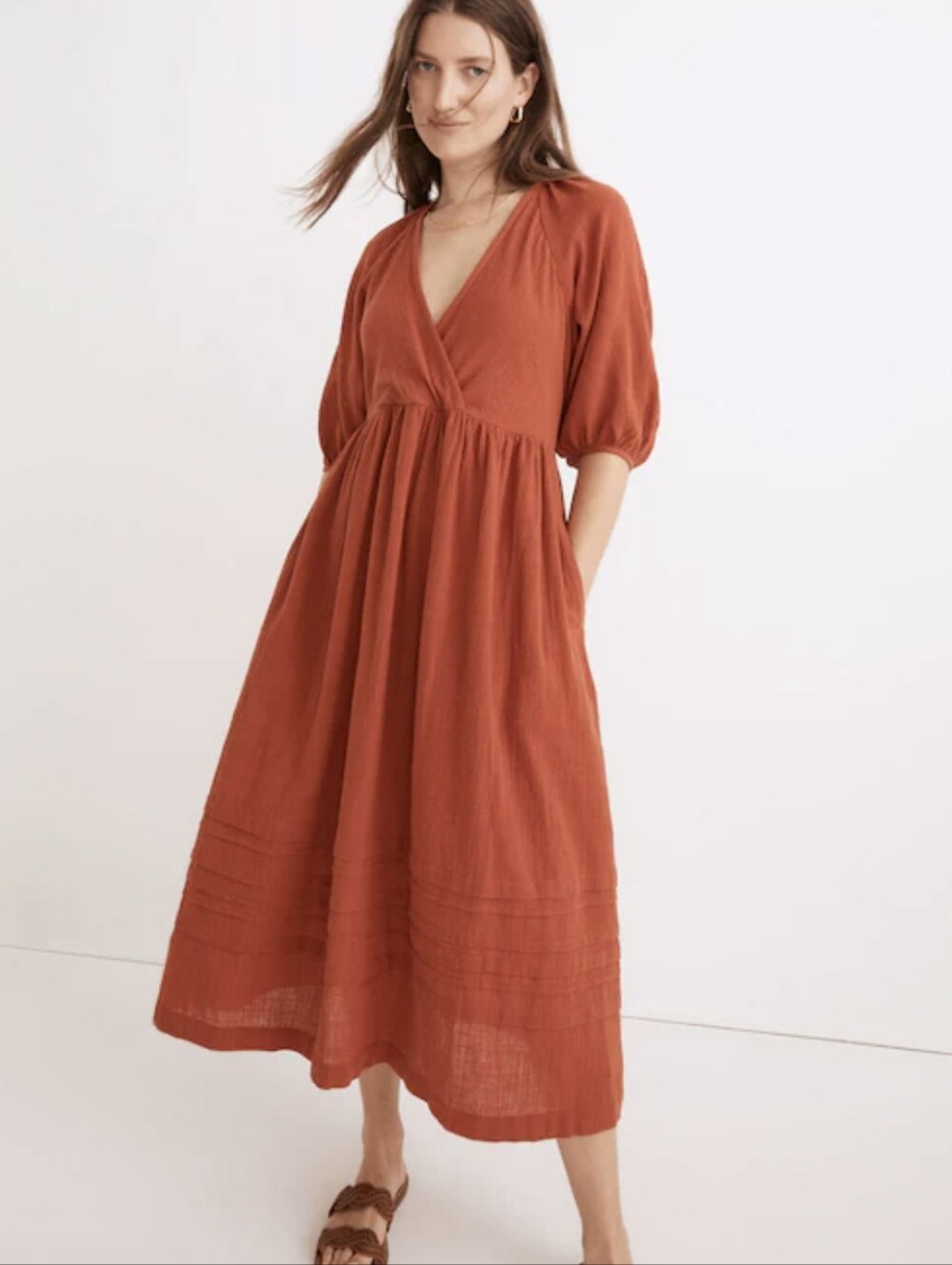 Madewell Clay-Orange V‑Neck Maxi Dress Medium